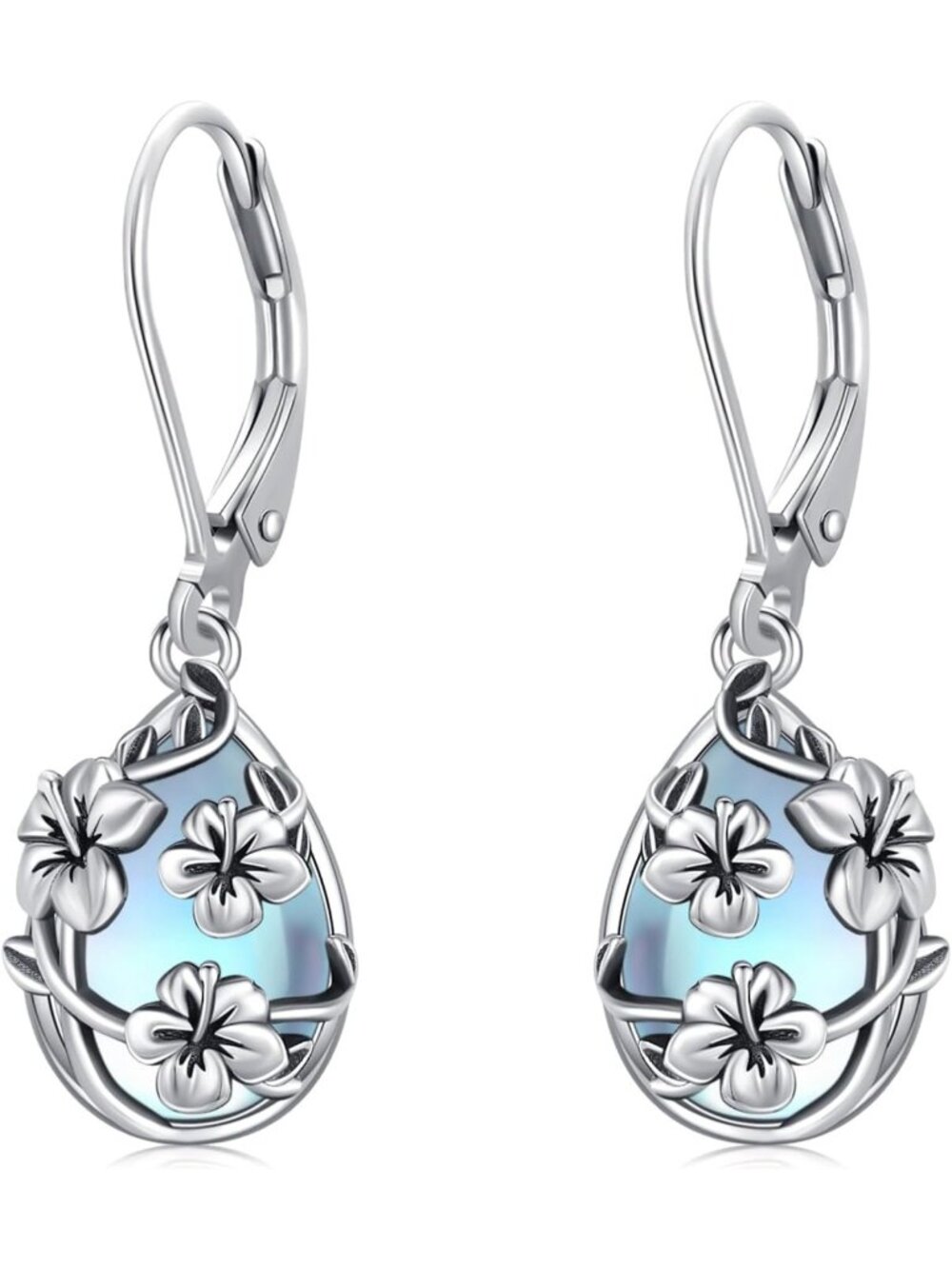 Sterling Silver Flower Teardrop Dangle Earrings | Elegant Jewelry Gifts for Her